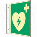 Defibrillator Fahnenschild langnachleuchtend, Ma&szlig;e:...
