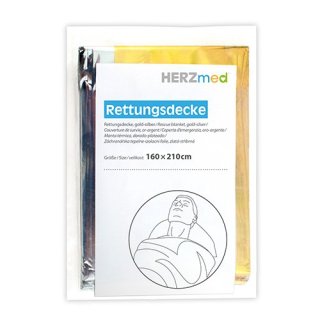 HERZmed Rettungsdecke gold/silber, 210 x 160 cm